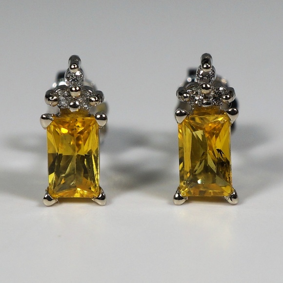 14KW Gold Genuine Yellow Sapphire & Dia. Earrings